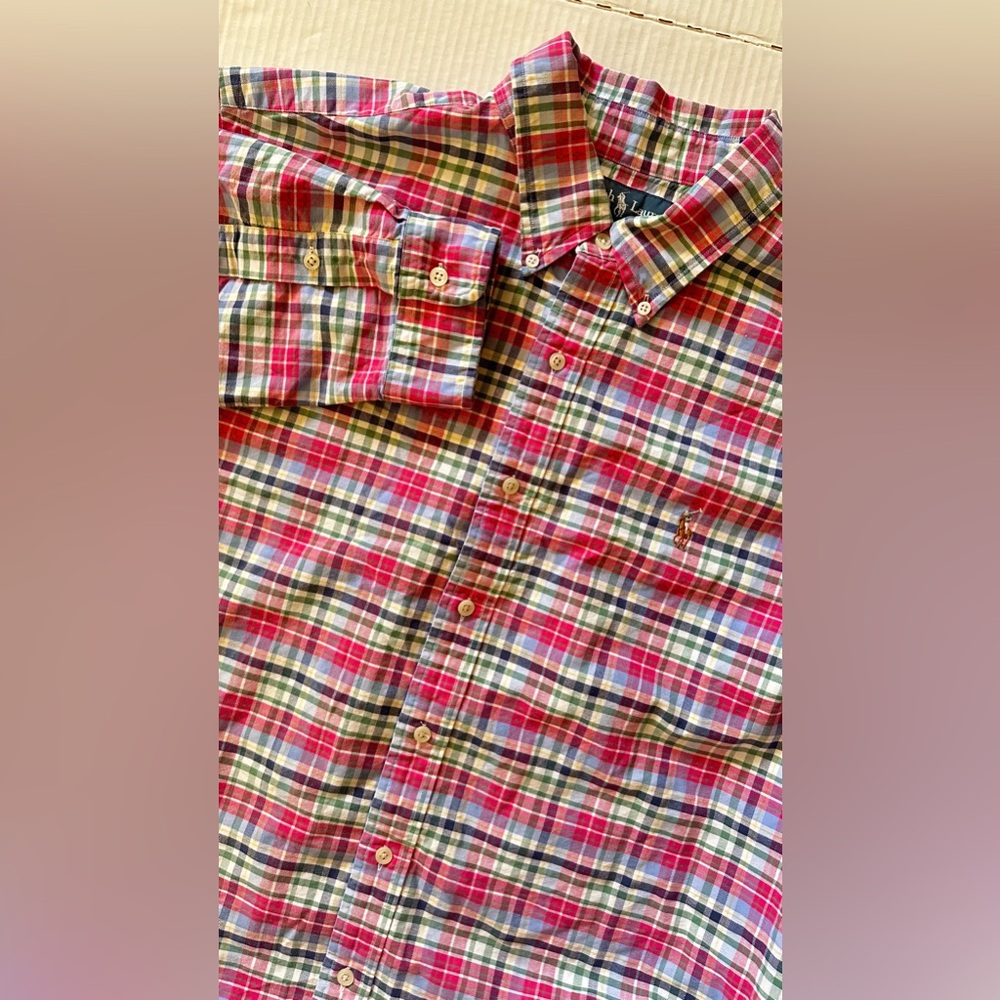 Ralph Lauren Mens Big XXL Classic Fit Long‎ Sleeve Shirt Red Plaid Buton Down